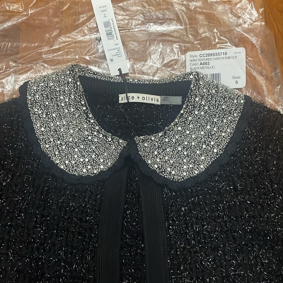 Alice+Olivia Akira textured cardi w/embellished collar size S in black metallic - Picture 3 of 6